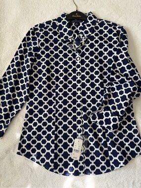 Brooks Brothers Navy and White Geometric Button-Down Shirt